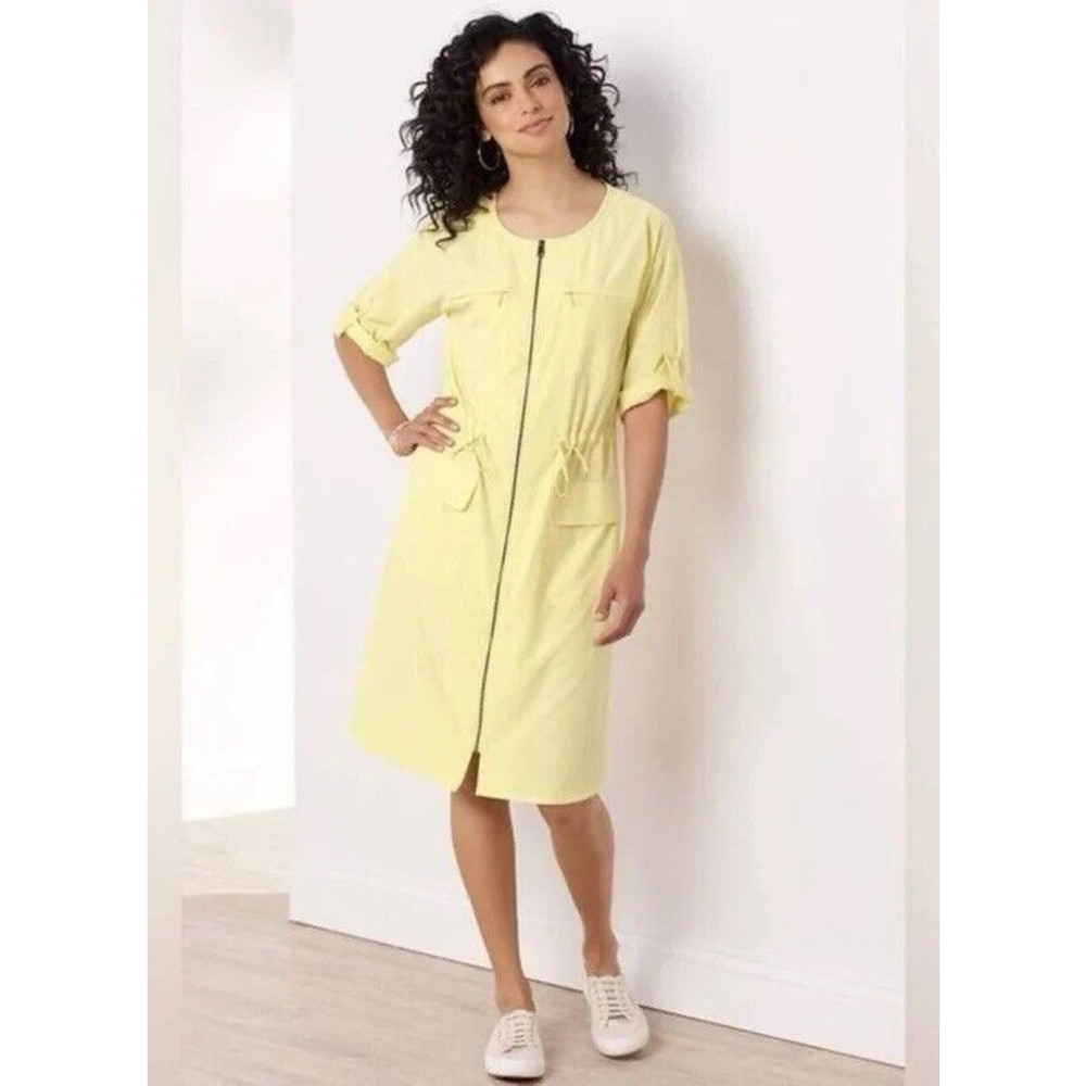 Soft Surroundings Go Lively Traverse Dress Yellow Roll Tab Sleeve‎ Women's M